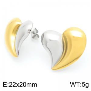 High Quality Punk Chunky Large Heart Stud Earrings 18k Gold Plated Stainless Steel Earrings - KE114949-KFC