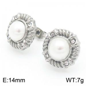 Women Vintage Stainless Steel&Pearl Earrings - KE115082-K