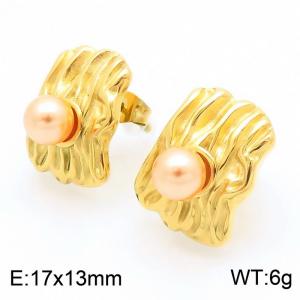 Women Gold-Plated Stainless Steel&Pearl Tree Bark Earrings - KE115083-K