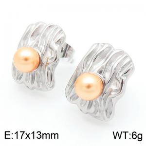 Women Stainless Steel&Pearl Tree Bark Earrings - KE115084-K