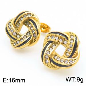 Women Black-Striped Gold-Plated Stainless Steel&Rhinestones Knot Earrings - KE115085-K