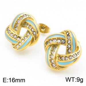 Women Blue-Striped Gold-Plated Stainless Steel&Rhinestones Knot Earrings - KE115087-K