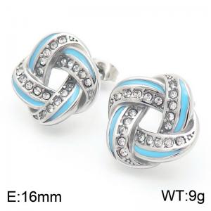 Women Blue-Striped Stainless Steel&Rhinestones Knot Earrings - KE115088-K