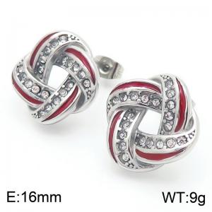 Women Red-Striped Stainless Steel&Rhinestones Knot Earrings - KE115090-K