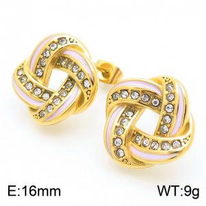 Women White-Striped Gold-Plated Stainless Steel&Rhinestones Knot Earrings - KE115091-K