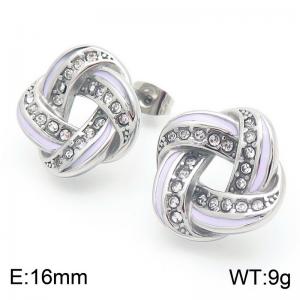 Women White-Striped Stainless Steel&Rhinestones Knot Earrings - KE115092-K