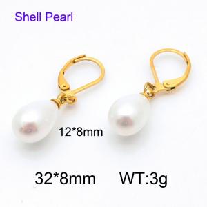 SS Shell Pearl Earrings - KE115130-Z