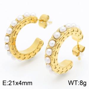 Fashionable and personalized pearl like exquisite C-shaped light luxury versatile earrings - KE115131-KFC