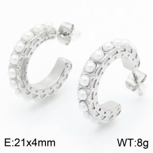 Fashionable and personalized pearl like exquisite C-shaped light luxury versatile earrings - KE115132-KFC