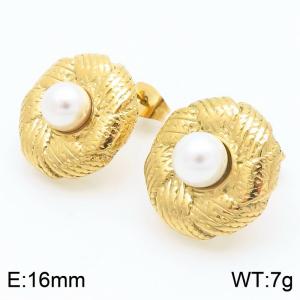 High grade titanium steel geometric pearl earrings - KE115135-KFC