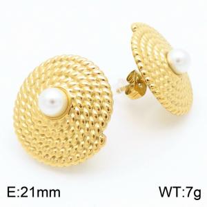 European and American antique style 18k gold stainless steel inlaid pearl earrings - KE115139-KFC