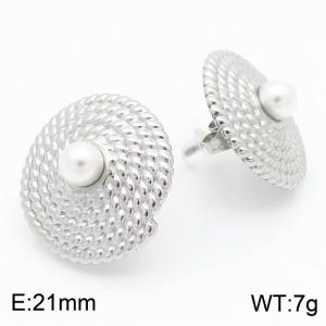 European and American antique style 18k gold stainless steel inlaid pearl earrings - KE115140-KFC