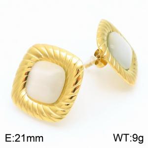 INS style new stainless steel square ribbed button earrings - KE115141-KFC