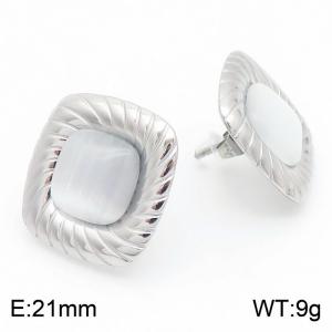 INS style new stainless steel square ribbed button earrings - KE115142-KFC