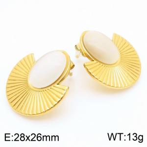 Trendy Stainless Steel Scalloped Stone Stud Earrings for Women Gold Color Personalized Jewelry - KE115220-KFC