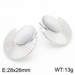 Trendy Stainless Steel Scalloped Stone Stud Earrings for Women Personalized Jewelry - KE115221-KFC