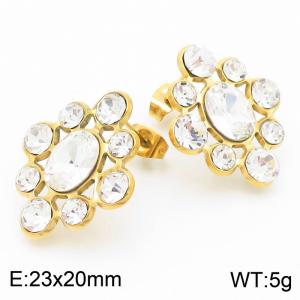 Sparkling Crystal Stone Women's Earrings Gold Color Stainless Steel Flower Charm Trend Jewelry - KE115222-KFC