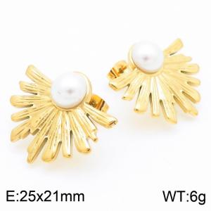 Pearl Irregular Leaf Stud Earrings for Women Gold Color Stainless Steel Trend Jewelry - KE115226-KFC