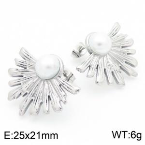 Pearl Irregular Leaf Stud Earrings for Women Stainless Steel Trend Jewelry - KE115227-KFC