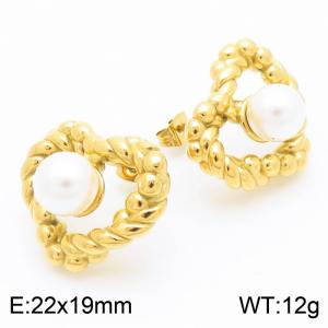 Gold Color Stainless Steel Heart Pearl Stud Earrings Give Women Charming Trend Jewelry - KE115228-KFC