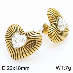 Crystal Heart Stud Earrings for Women Gold Color Stainless Steel Glamour Trendy Jewelry - KE115234-KFC