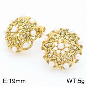 Golden Umbrella Charms  Stud Earrings For Women Stainless Steel Pearls Trend Jewelry - KE115236-KFC