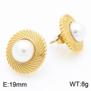 Stainless Steel Threaded Pearl Earrings for Women Golden Trend Jewelry - KE115238-KFC