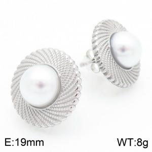 Stainless Steel Threaded Pearl Earrings for Women Trend Jewelry - KE115239-KFC