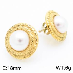 Stainless Steel Pearl Study Earrings for Women Golden Trend Jewelry - KE115240-KFC