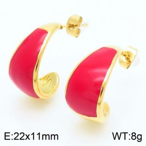 Red Curly Curved Blade Stud Earrings for Women Gold Color Stainless Steel Trendy Jewelry - KE115242-KFC