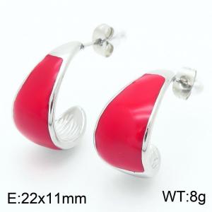 Red Curly Curved Blade Stud Earrings for Women Stainless Steel Trendy Jewelry - KE115243-KFC