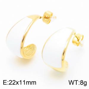 White Curly Curved Blade Stud Earrings for Women Gold Color Stainless Steel Trendy Jewelry - KE115244-KFC