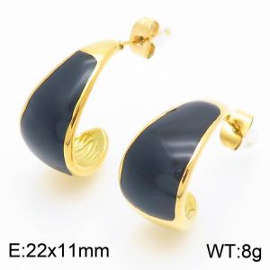 Black Curly Curved Blade Stud Earrings for Women Gold Color Stainless Steel Trendy Jewelry - KE115246-KFC