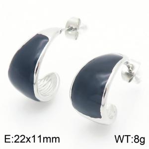 Black Curly Curved Blade Stud Earrings for Women Stainless Steel Trendy Jewelry - KE115247-KFC