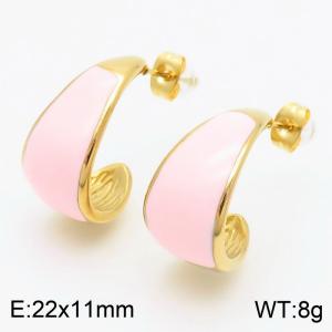 Pink Curly Curved Blade Stud Earrings for Women Gold Color Stainless Steel Trendy Jewelry - KE115248-KFC