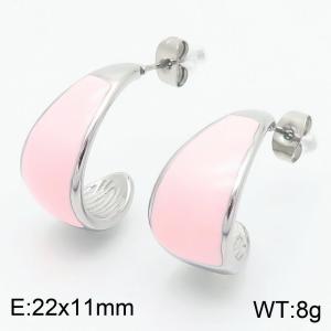 Pink Curly Curved Blade Stud Earrings for Women Stainless Steel Trendy Jewelry - KE115249-KFC
