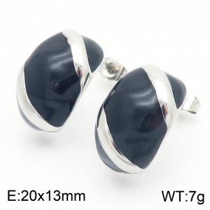 Black Curved Women's Stud Earrings Stainless Steel Charms rendy Jewelry - KE115251-KFC