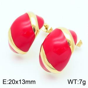 Red Curved Women's Stud Earrings Intergold Stainless Steel Charms rendy Jewelry - KE115252-KFC
