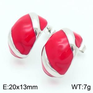 Red Curved Women's Stud Earrings Stainless Steel Charms rendy Jewelry - KE115253-KFC