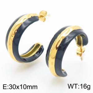Trendy Black Semicircle Hollowed Stud Earrings for Women Gold Color Stainless Steel Charms Jewelry - KE115256-KFC