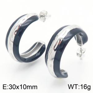 Trendy Black Semicircle Hollowed Stud Earrings for Women Stainless Steel Charms Jewelry - KE115257-KFC