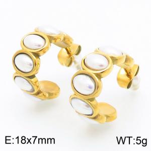 Gold Color Stainless Steel Oval Pearl Stud Earrings for Women Trendy Jewelry - KE115270-K