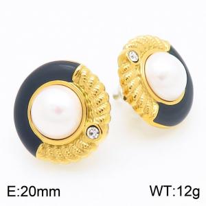 Double Color Umbrella Charm Pearl Stud Earrings for Women Gold Color Stainless Steel Trend Jewelry - KE115273-K