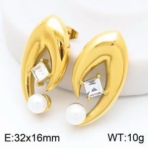 Creative Stainless Steel Pearl Earrings For Women Gold Color Accessories Wedding Party Jewelry - KE115277-K