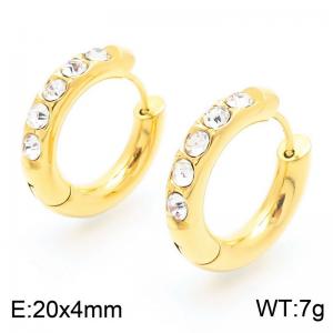 Trendy Jewelry 18K Gold Plated Stainless Steel Inlaid Clear Cubic Zircon Hoop Huggie Earrings - KE115283-KFC