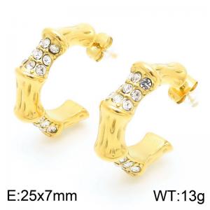 Vintage Hypoallergenic Gold Plated Stainless Steel Hoop Earrings Bamboo Joint Pearl Zircon Stud Earrings - KE115305-KFC