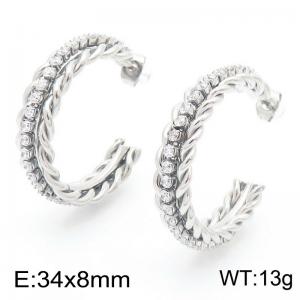 Dainty Stainless Steel CZ Diamond Braided Huggie Twist Earrings Gold Pvd Plating Hoop Earrings for Women - KE115306-KFC