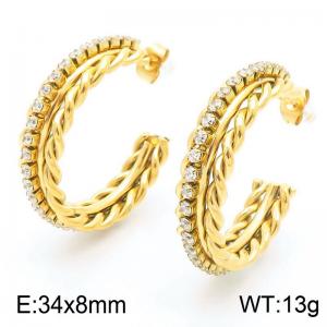 Dainty Stainless Steel CZ Diamond Braided Huggie Twist Earrings Gold Pvd Plating Hoop Earrings for Women - KE115307-KFC