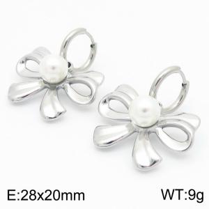 Women Stainless Steel&Pearl Bow Tie Earrings - KE115308-KFC