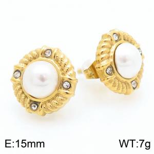 Women Gold-Plated Stainless Steel&Pearl Earrings - KE115315-K